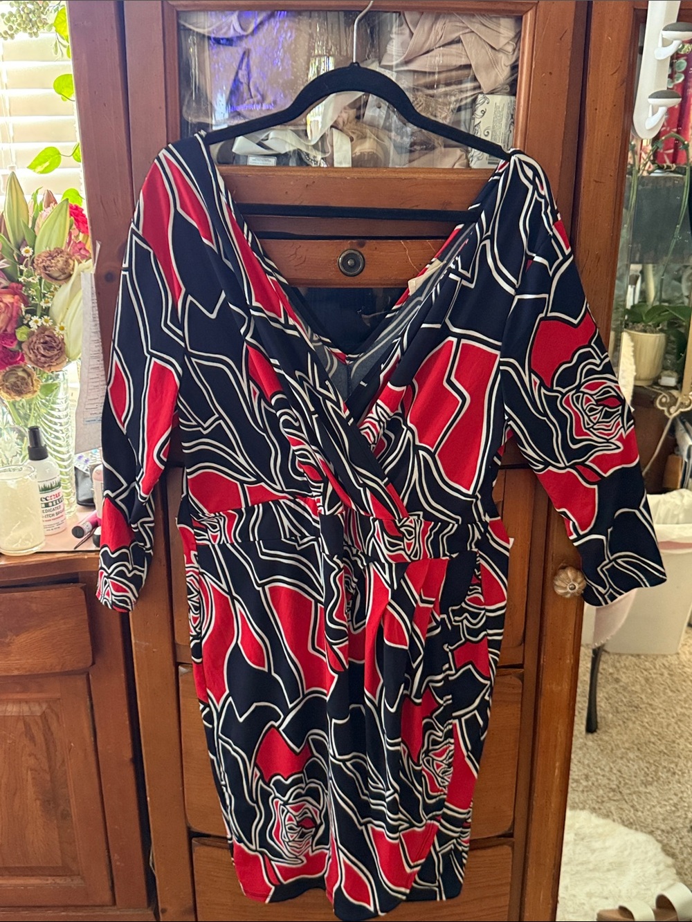 1X Surplice Wrap Women’s Top in Red and Black